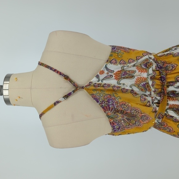 Anthropologie Akemi + Kin Paisley Maxi Dress Yellow Gold XS bohemian summer - Picture 4 of 7